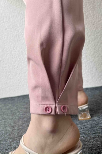 PNT-07385 Pudra Bel Düğmeli Cep Detaylı Şalvar Model Kumaş Pantolon - 7