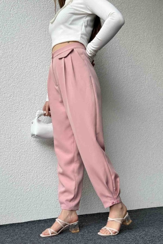 PNT-07385 Pudra Bel Düğmeli Cep Detaylı Şalvar Model Kumaş Pantolon - 8