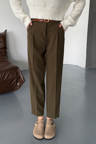 PNT-07404 Haki Kemerli Havuç Model Atlas Kumaş Pantolon - Cappmoda