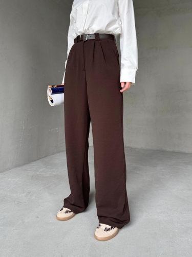 PNT-07406 Acı Kahve Kemerli Pile Detaylı Örme Palazzo Pantolon - Cappmoda