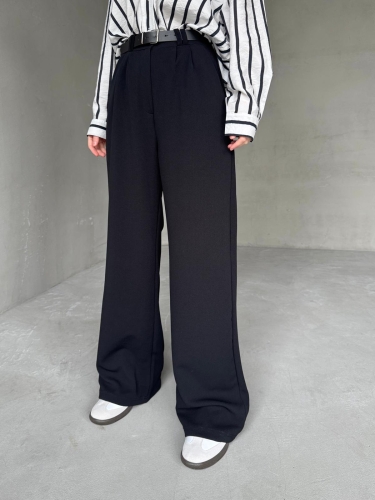 PNT-07406 Siyah Kemerli Pile Detaylı Örme Palazzo Pantolon - Cappmoda