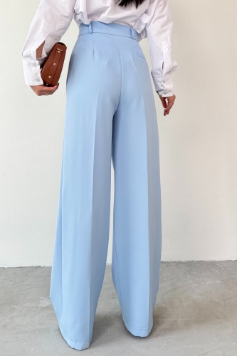 PNT-07409 Bebe Mavisi Poliviskon Kumaş Palazzo Pantolon - 4
