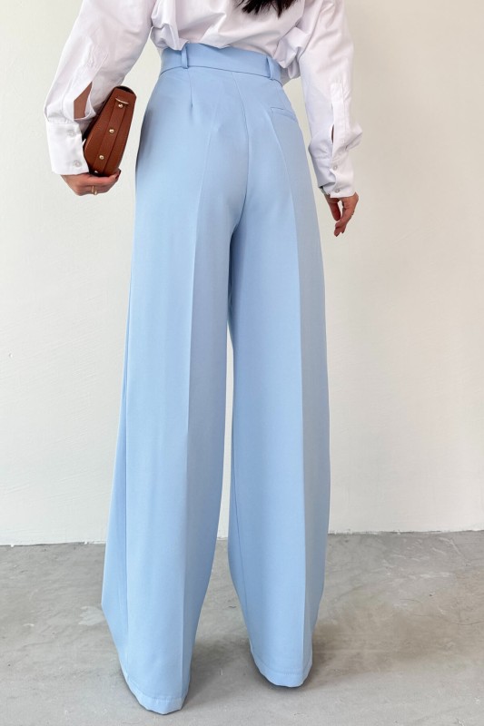 PNT-07409 Bebe Mavisi Poliviskon Kumaş Palazzo Pantolon - 4