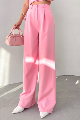 PNT-07409 Pembe Poliviskon Kumaş Palazzo Pantolon - 1