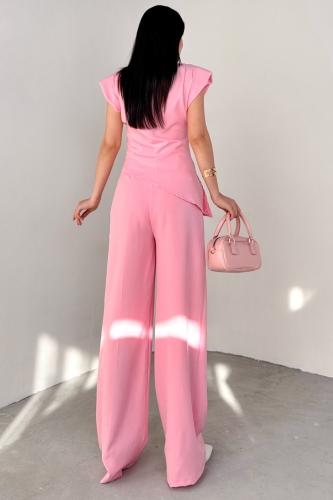 PNT-07409 Pembe Poliviskon Kumaş Palazzo Pantolon - 3