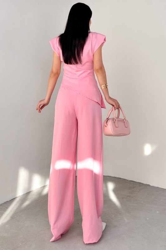 PNT-07409 Pembe Poliviskon Kumaş Palazzo Pantolon - 3