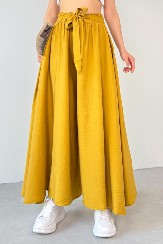 PNT-07410 Hardal Rengi Dokuma Kuşaklı Şalvar Etek Pantolon - 2