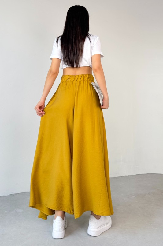 PNT-07410 Hardal Rengi Dokuma Kuşaklı Şalvar Etek Pantolon - 5