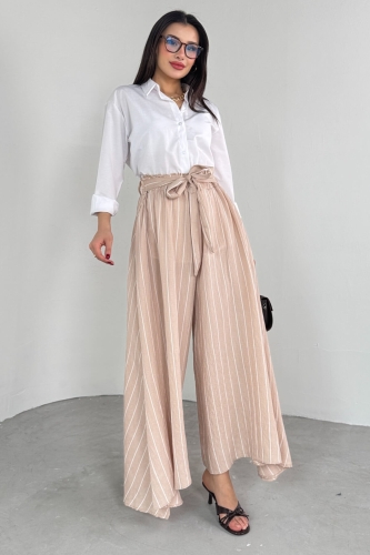 PNT-07411 Vizon Çizgili Dokuma Şalvar Etek Pantolon - 2
