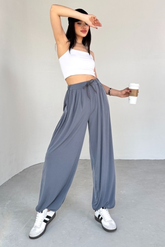 PNT-07413 Füme Modal Kumaş Paça Detaylı Şalvar Pantolon - 1