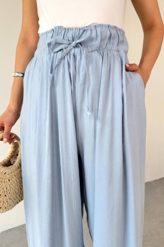 PNT-07418 Bebe Mavi Bel Lastikli Bağlamalı Salaş Pantolon - 2
