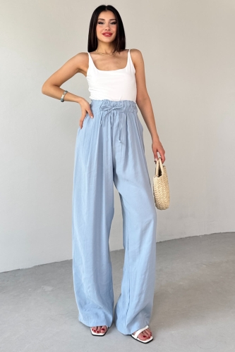 PNT-07418 Bebe Mavi Bel Lastikli Bağlamalı Salaş Pantolon - 4