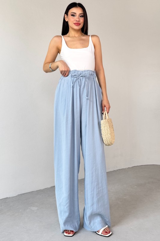 PNT-07418 Bebe Mavi Bel Lastikli Bağlamalı Salaş Pantolon - 5