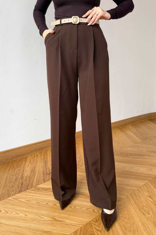 PNT-07422 Acı Kahve Poliviskon Premium Flow Palazzo Pantolon - 2