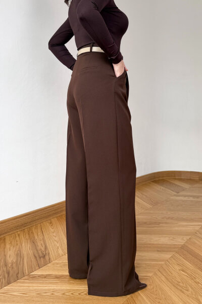 PNT-07422 Acı Kahve Poliviskon Premium Flow Palazzo Pantolon - 3