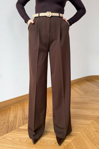 PNT-07422 Acı Kahve Poliviskon Premium Flow Palazzo Pantolon - Cappmoda