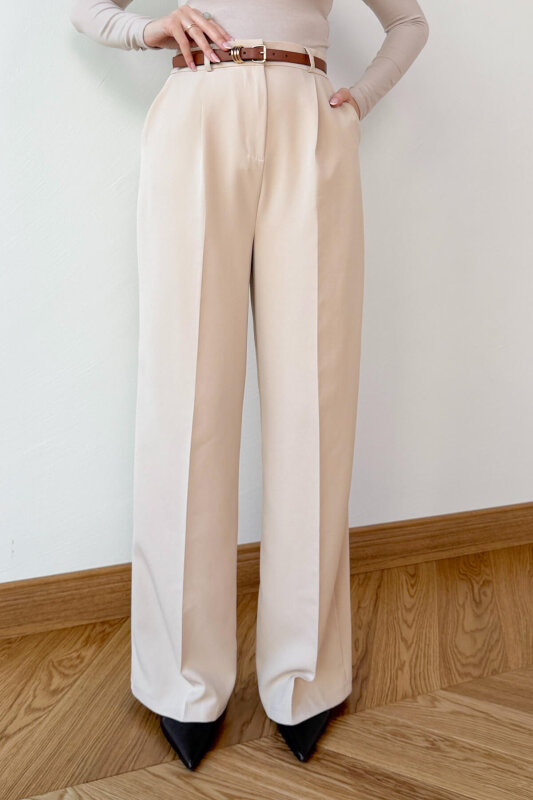 PNT-07422 Bej Poliviskon Premium Flow Palazzo Pantolon - 2