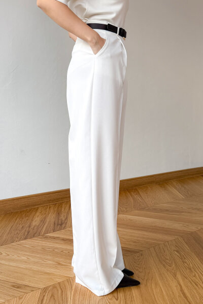 PNT-07422 Beyaz Poliviskon Premium Flow Palazzo Pantolon - Cappmoda (1)