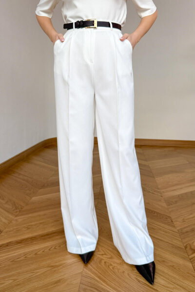PNT-07422 Beyaz Poliviskon Premium Flow Palazzo Pantolon - 3