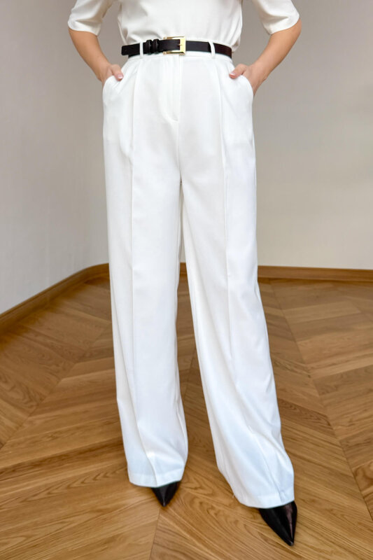PNT-07422 Beyaz Poliviskon Premium Flow Palazzo Pantolon - 3