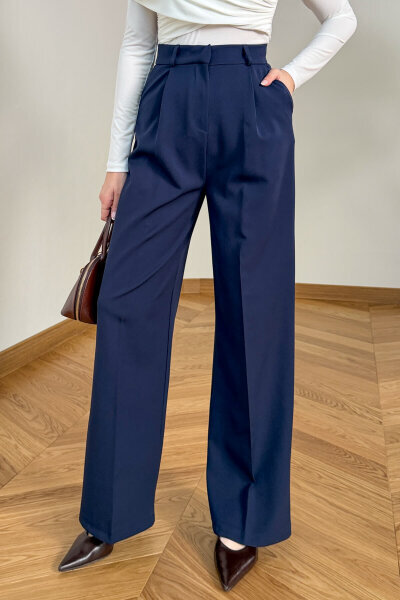 PNT-07422 Lacivert Poliviskon Premium Flow Palazzo Pantolon - Cappmoda (1)