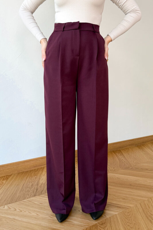PNT-07422 Mürdüm Poliviskon Premium Flow Palazzo Pantolon - 1