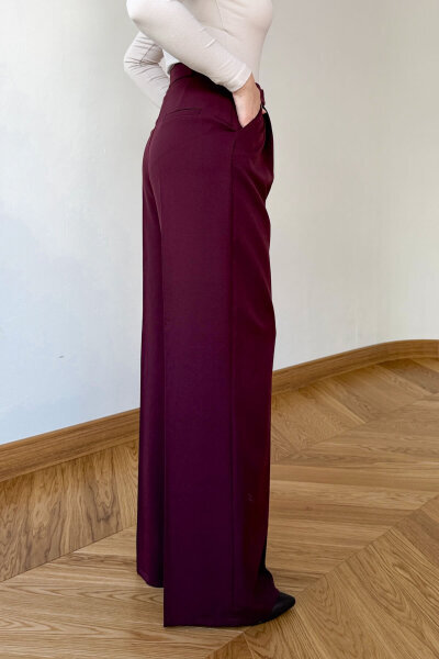 PNT-07422 Mürdüm Poliviskon Premium Flow Palazzo Pantolon - Cappmoda (1)