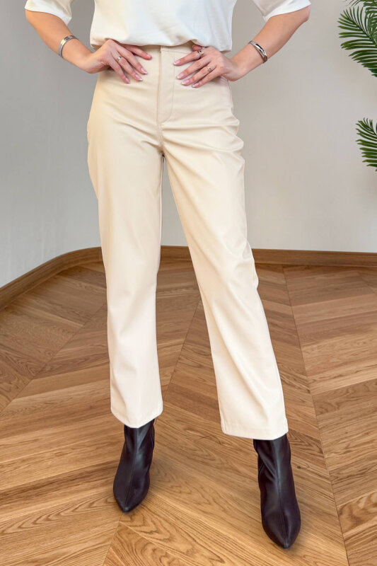 PNT-07423 Bej MNG Muadil Polar Soft Deri Fit Pantolon - 4