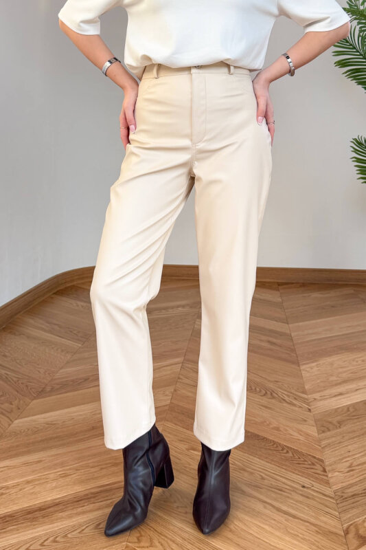 PNT-07423 Bej MNG Muadil Polar Soft Deri Fit Pantolon - 1