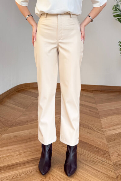 PNT-07423 Bej MNG Muadil Polar Soft Deri Fit Pantolon - 2