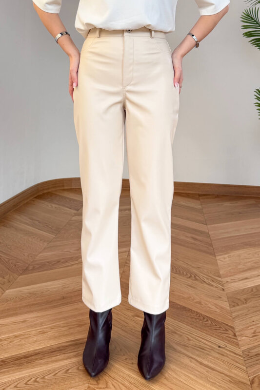 PNT-07423 Bej MNG Muadil Polar Soft Deri Fit Pantolon - 2