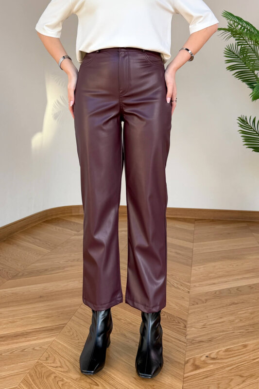 PNT-07423 Mürdüm MNG Muadil Polar Soft Deri Fit Pantolon - 3