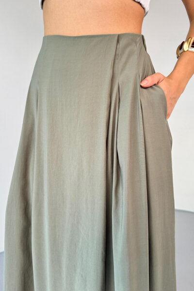 PNT-51204 Mint Dokuma Kumaş Etek Görünümlü Pantolon - 4