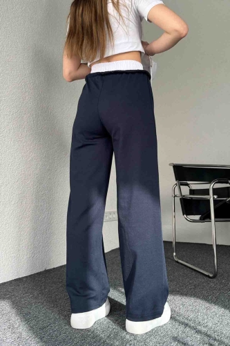 PNT-7382 Lacivert Çimalı Bel Lastikli Krep Kumaş Pantolon - 7