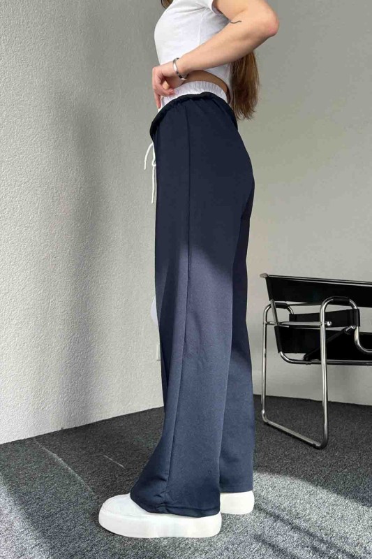 PNT-7382 Lacivert Çimalı Bel Lastikli Krep Kumaş Pantolon - 3