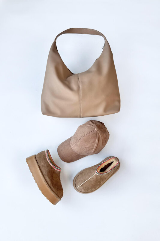 SET2026 Vizon Üçlü Bilek Boy Ayakkabı - Suni Deri Çanta - Süet Şapka Üçlü Set - 1