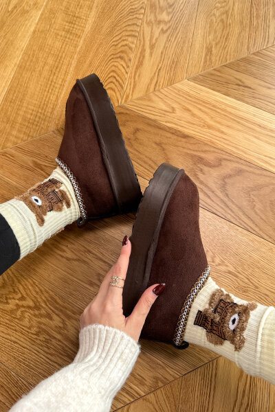 SET2031 Acı Kahve Örgü Detaylı - Bilek Boy - Orta Boy Üçlü Bot Seti - Ücretsiz Kargo - 3