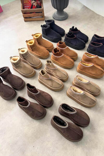 SET2031 Siyah Örgü Detaylı - Bilek Boy - Orta Boy Üçlü Bot Seti - Ücretsiz Kargo - 6