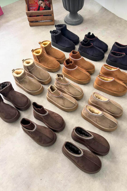 SET2031 Siyah Örgü Detaylı - Bilek Boy - Orta Boy Üçlü Bot Seti - Ücretsiz Kargo - 6