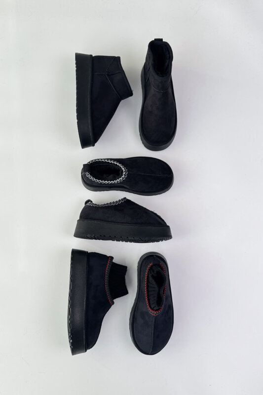 SET2031 Siyah Örgü Detaylı - Bilek Boy - Orta Boy Üçlü Bot Seti - Ücretsiz Kargo - 1