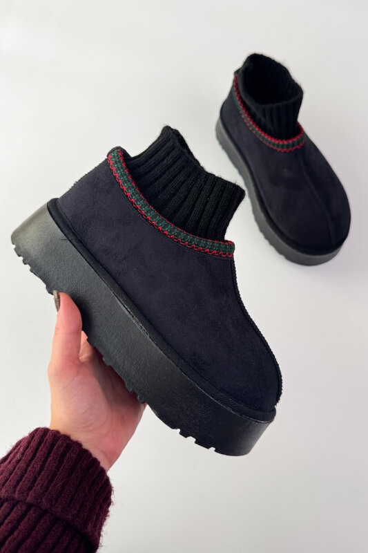 SET2031 Siyah Örgü Detaylı - Bilek Boy - Orta Boy Üçlü Bot Seti - Ücretsiz Kargo - 3