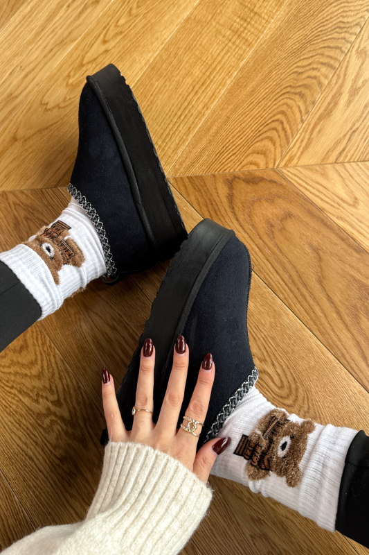 SET2031 Siyah Örgü Detaylı - Bilek Boy - Orta Boy Üçlü Bot Seti - Ücretsiz Kargo - 2