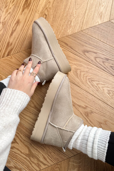 SET2033 Taş Rengi Orta Boy Bot - Fularlı Çanta - Şal Üçlü Set - Cappmoda (1)