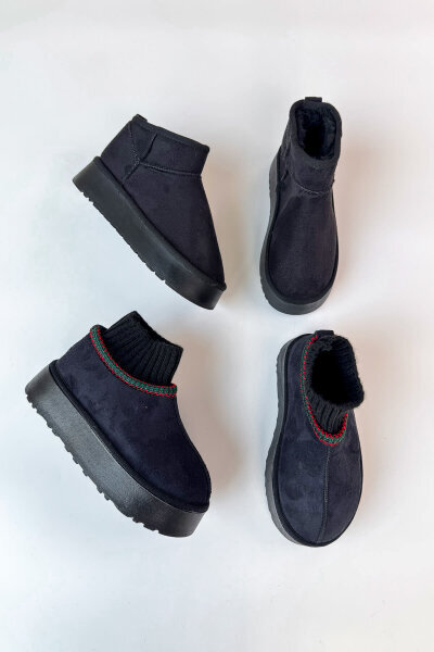 SET2035 Siyah Örgü Bilek - Orta Boy İkili Bot Seti - Cappmoda