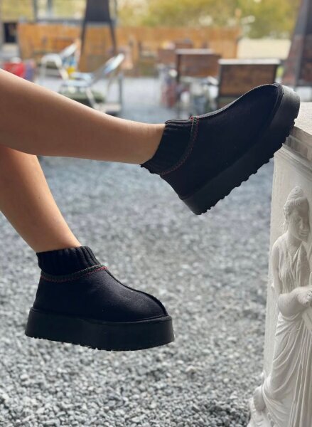 SET2035 Siyah Örgü Bilek - Orta Boy İkili Bot Seti - Cappmoda (1)