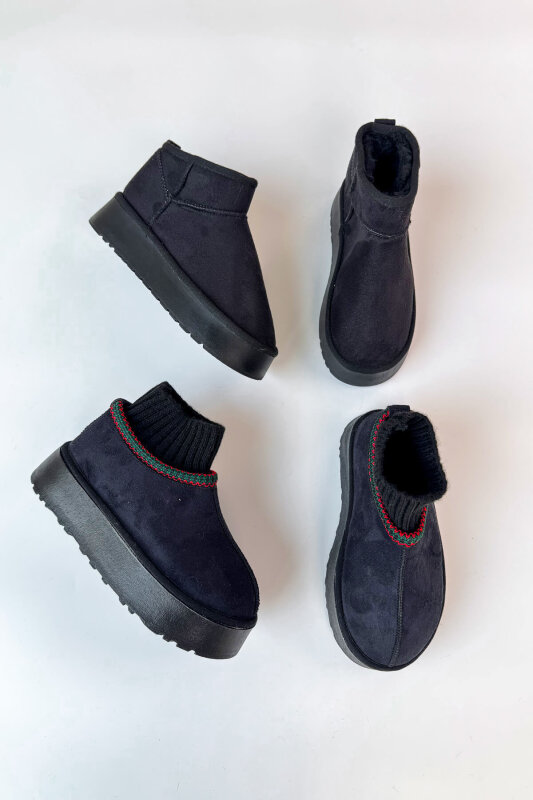 SET2035 Siyah Örgü Bilek - Orta Boy İkili Bot Seti - 1