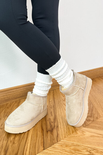 SET2035 Taş Rengi Örgü Bilek - Orta Boy İkili Bot Seti - Cappmoda (1)