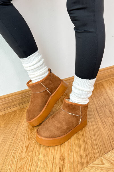 SET2037 Taba Orta Boy Bot - Mini Çanta - Peluş Cap Üçlü Set - Cappmoda (1)