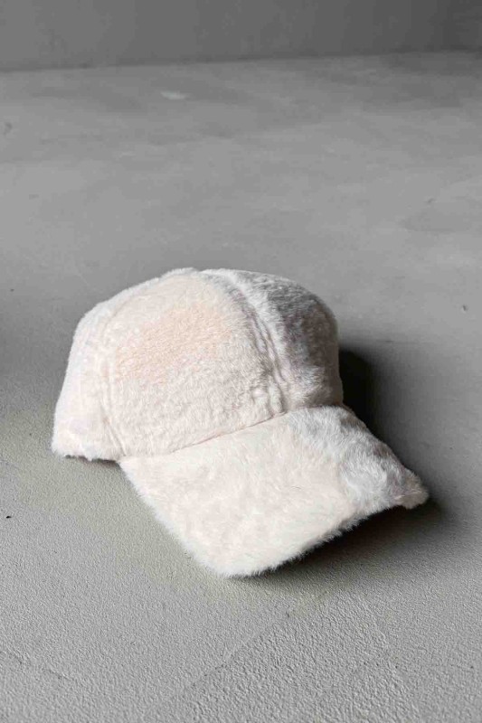 ŞPK-2002 Taş Rengi Peluş Kumaş Cap Şapka - 1