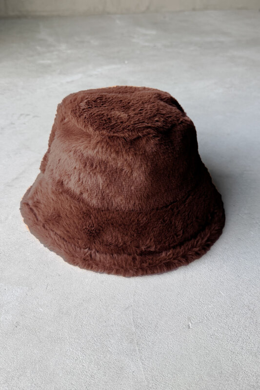 ŞPK-2003 Acı Kahve Peluş Kumaş Bucket Şapka - 1